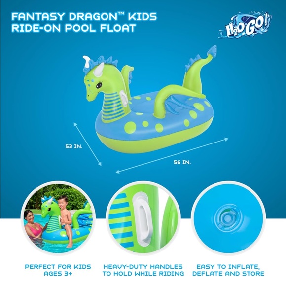 Bestway H2OGO! Fantasy Dragon Kids Ride-On Pool Float - Picture 3 of 8